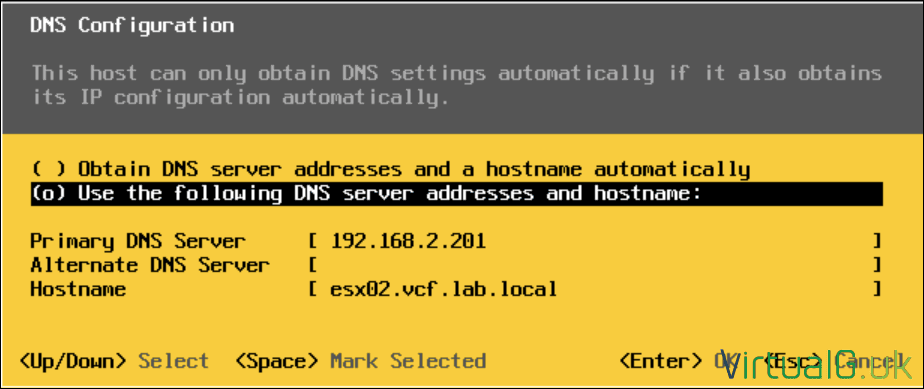 Image Virtualguk Set Dns and Hostname on the Nested Esxi 9 Host for Vcf 9