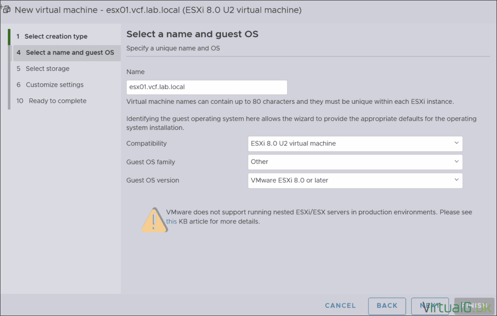 Vcf 9 Lab Deployment Virtualguk 001 Virtualguk Select the Guest Os Settings