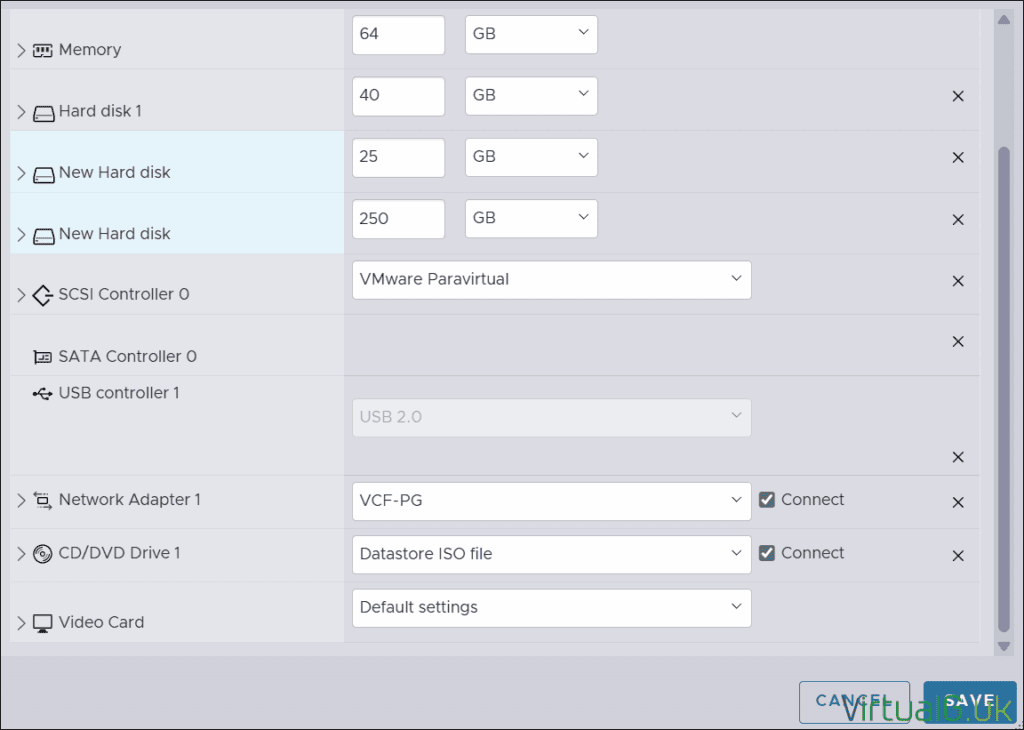 Vcf 9 Lab Deployment Virtualguk 003 Virtualguk Set Hardware Configuration for the Nested Esxi Vms for Vcf 9