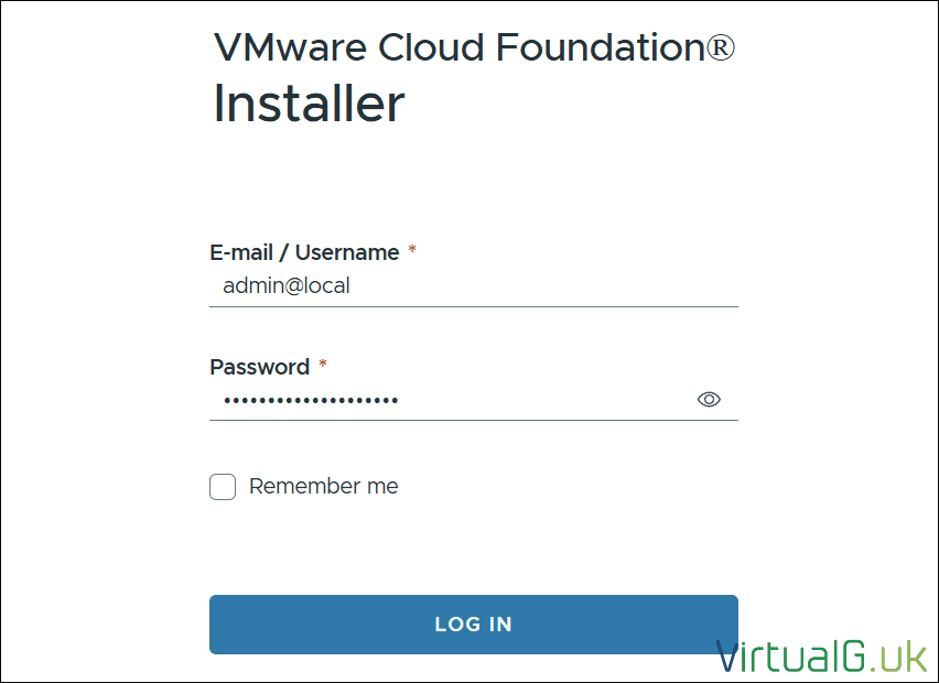 Log in to the Vmware Cloud Foundation 9 Installer